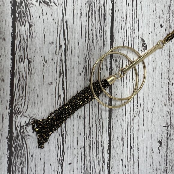 Premier Designs Necklace Black Gold Tone‎ Chains Gold Tone Pendant with Tassel - Picture 7 of 8